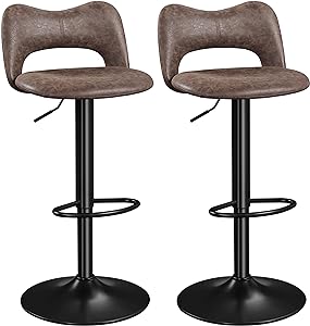 Yaheetech Bar Stools Set of 2 Swivel Counter Height Stools Bar Height Chairs Kitchen Island Chairs, Height Adjustable Stools for Home Bar Kitchen,Retro Brown