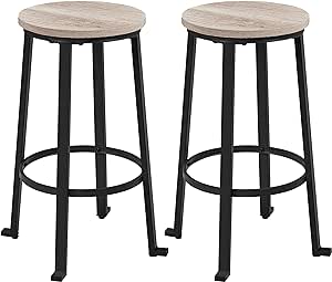 The cost for these two metal stools with leg rests & thick wooden seats, is really a steal. At bar height to meet bar table standard seating, this also makes it a surprising find. Easy to put together and appealing to the eye- I am pleased with this purchase.They meet expectations