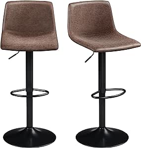 Yaheetech Bar Stools Counter Height, Swivel Barstools with Footrest and L Shape Back, Height Adjustable Modern Bar Chairs, Vintage Leather, Brown