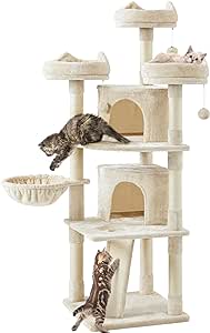 This unit was easy to put together. The tool is provided but it was easier to use an electric screwdriver for some parts. The lofted seats are soft and cushy. The sisal rope on all posts are nice. My cats enjoy the 2 caves also.