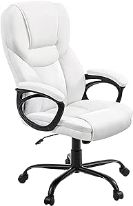 Yaheetech High Back Executive Chair Faux Leather Managerial Chair Ergonomic Task Chair Computer Meeting Chair Large Seat Swivel Chair, Sturdy Metal Base,White