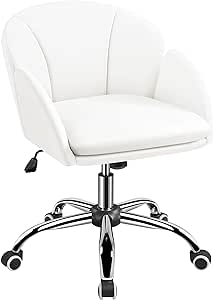 Yaheetech Cute Petal Desk Chair Home Office Swivel Upholstered Leather Makeup Vanity with Armrests for Bedroom Modern Computer Rolling Women White