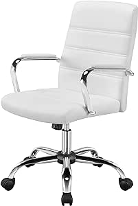 Yaheetech Mid-Back Office Chair with Arms 360 Swivel PU Leather Height Adjustable Office Executive Chair, White