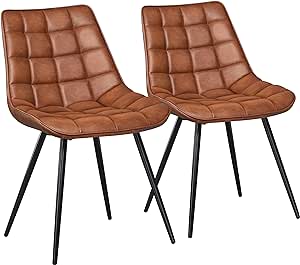 Yaheetech 2pcs Dining Chairs Upholstered PU Leather Chairs Tufted Side Chairs with Soft Padded and Metal Legs for Kitchen, Leisure, Brown