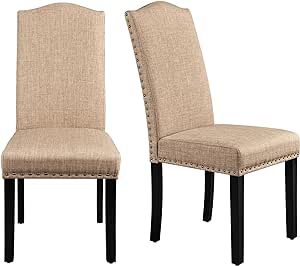 Yaheetech Dining Chairs Dining Room Chairs Living Room Chairs with Rubber Wood Legs and Non-Woven Fabric, Wedding, Hotel, Restaurants, Kitchen, Hall, Side Chairs with Nailhead Trim, Set of 2, Khaki