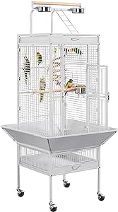 We needed to get a cage for our vacation condo in Florida. You know the prices of cages in the parrot shops everywhere, nuts. I have a rather large Yellow Nape Amazon, who already has a VERY large and not cheap cage at home. I ordered this hoping it wouldnt be too small but its surprisingly a good size, even for him. Quality isnt bad, goes together just fine. Any small bends in the bars are easily put back to shape (if any at all). I wheel it in and out to the patio and its solid. The only t