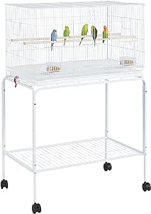 This was not easy to assemble.. the parts keep not lining up .. it is still cockeyed .. and it is suggested you use a few ties here and there.. but for a breeder cage or parakeet cage it is perfect. be sure you get the color you want. I didn't see the choices.. wish I had the beige one . but .. oh well.. comes with two long perches so be sure to get more.. I am not using the stand so can not comment on that, but for the price this is worth it.I an enjoying my new keets.. I may even start breedin