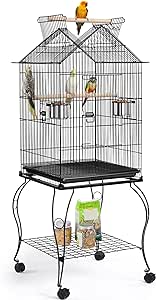 Yaheetech 57-Inch Rolling Open Top Roof Bird Cage for Mid-Sized Parrots Cockatiels Caique Quaker Monk Indian Ring Neck Green Cheek Conure Middle Bird Cage with Detachable Stand