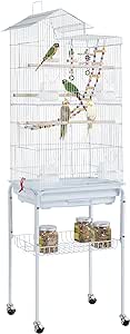 Yaheetech 62.4-inch Roof Top Flight Bird Cage for Parakeets Cockatiels Conures Finches Lovebirds Canaries Budgies Small Parrots, Large Birdcage with Detachable Rolling Stand, White