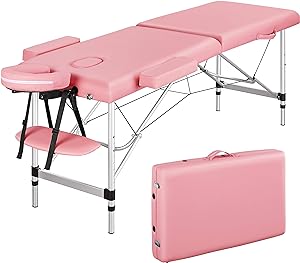 Yaheetech Massage Tables Portable Spa Bed Aluminum Facial Tattoo Bed Lash Bed for Eyelash Extensions Pink