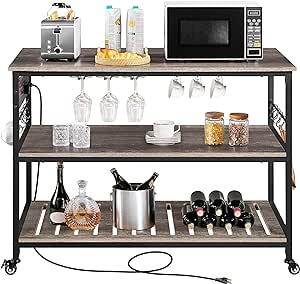 Yaheetech Kitchen Island on Wheels, 47.5" Rolling Kitchen Cart with Large Workstation, Utility Trolley Cart Coffee Bar Cart with Lockable Casters, Easy to Assemble, 24" Depth, Taupe Wood