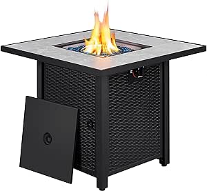 This fire table was easy to assemble. I love the blue fire glass that came with it. It has an adjustable flame and actually throws some heat. I also love the metal cover which you can put on as soon as you turn it off. Im very pleased with this purchase and hope to have years of enjoyment with it.