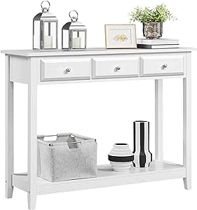 Yaheetech Console Table with 3 Drawers, 42" Entryway Table with Storage Shelves, Narrow Long Sofa Couch Table for Living Room, Hallway, Foyer, Hall, White