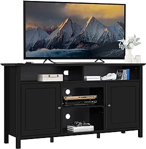 Yaheetech Black TV Stand for TVs up to 65 Inch, Modern Media Entertainment Center with Double Doors, TV Cabinet TV Console with Storage for Living Room & Bedroom, 31 In Tall