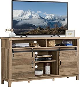 Yaheetech Farmhouse TV Stand Entertainment Center for 65 Inch TV, Tall Barn Door TV Stand for Living Room, Rustic Oak