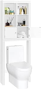 Yaheetech Over The Toilet Storage with 4 Open Storage Compartments and 2 Doors Cabinet, Freestanding Toilet Organizer for Bathroom, D8xW24xH67.5 in