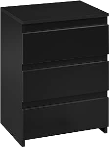 Yaheetech Nightstand with Drawer, 3 Drawers Bedside Table with Sturdy Base, Wood Bedside Cupboard Accent Table with Storage Space for Bedroom, Easy Assembly, Black