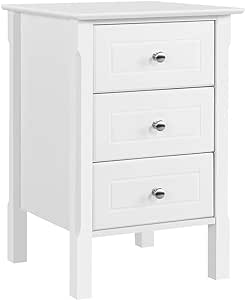 Yaheetech Nightstand with 3 Drawers, Wooden 3-Drawer Bedside Table with Solid Wood Legs, Bedside Cupboard Storage Organizer for Bedroom Home Office Small Space, Easy Assembly, White