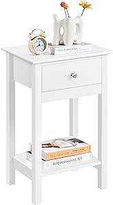 Yaheetech End Table with Drawer and Shelf, Side Table Nightstand with Storage for Living Room Bedroom Small Space, Rectangle 2 Tier Sofa Side Table Accent Telephone Table, Simple & Elegant, White