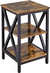 Yaheetech Industrial End Tables, 3-Tier Side Tables with Storage Shelves for Living Room, X Design Sofa Tables, Strong Metal Frame, Easy Assembly, Rustic Brown