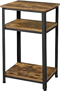 Yaheetech Tall End Table, 30 in Industrial Side Table with Strong Wooden Shelves, Slim 3-Tier Telephone Table with Metal Frame for Living Room, Small Places - Rustic Brown