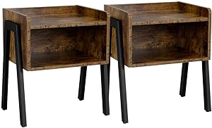 Yaheetech End Table with Storage, Stackable End Table Living Room Set of 2, Side Table Small Coffee Table with Open Compartments, Industrial End Table for Small Spaces, Rustic Brown