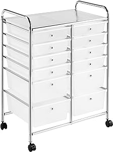 Yaheetech 12 Drawers Rolling Storage Cart Multipurpose Movable Organizer Cart Storage Bin Trolley Tools Scrapbook Paper Organizer on Wheels, White