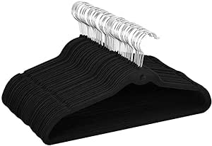 Yaheetech Cascading Non Slip Velvet Hangers - Heavy Duty - Suit Hangers Space Saving Clothes Hangers 360° Swivel Hook, Black - Pack of 100