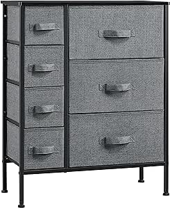 Yaheetech 7 Drawers Tower, Storage Organizer, Fabric Tower Unit for Living Room, Hallway, Entryway, Sturdy Metal Frame Easy Pull Fabric Bins, Dark Gray