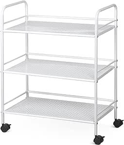 Yaheetech 3 Tier Durable Metal Multi-Purpose Rolling Utility Cart, Rolling Esthetician Cart Storage Craft Cart Kitchen Cart with Handle and Locking Wheels for for Bathroom & Kitchen, White