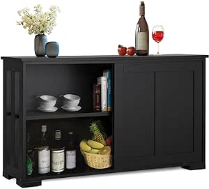 Yaheetech Sideboard Buffet Cabinet, Kitchen Storage Cabinet with Sliding Door and Adjustable Shelf, Stackable Cabinets Console Table for Living Room, Kitchen, Dining Room, Hallway, Black