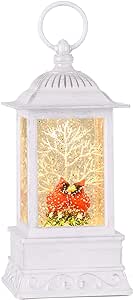 Christmas Snow Globe, Glitter Lighted Cardinal Snow Globe with Music, Musical Christmas Decorations USB and Battery Operated Lantern, Christmas Decor Gift - White