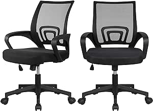 Yaheetech Office Chair Mid Back Swivel Lumbar Support Desk Chair, Height Adjustable Computer Ergonomic Mesh Chair with Armrest Black, 2-Pack