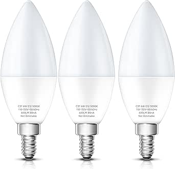 Eastiya E12 Candelabra LED Light Bulb 60 Watt Equivalent, 5000K Daylight White Chandelier Light Bulbs, 6W B11 600LM for Ceiling Fan Lightbulbs, Non-Dimmable, Pack of 3