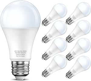 Eastiya A19 LED Light Bulbs 100 Watt Equivalent Daylight 5000K, 13W 1500LM Super Bright Light Bulbs, E26 Base, Energy Saving, for Bathroom, Home Office, Non-Dimmable, 8-Pack