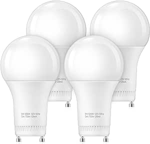 Eastiya GU24 LED Light Bulb 75 Watt Equivalent, Dimmable 5000K Daylight White A19 Lightbulbs, 9W 750LM for Ceiling Fan, Kitchen, Twist Lock GU24 Base with Two Prongs, Pack of 4