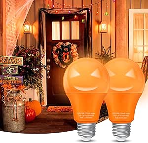 Eastiya Halloween Orange LED Light Bulbs 60 Watt Equivalent 9W, A19 Colored Light Bulb, 720LM, E26 Base for Thanksgiving Day, New Year, Porch Home Lighting, Wedding Party, Bar Decor, Non-Dim, 2-Pack