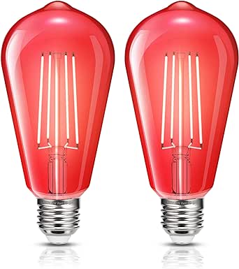 Eastiya Edison Red Light Bulbs 4W Equivalent 40W, 450LM, ST64 Red Filament Light Bulbs, Red LED Bulb for Decorative Lighting, Party, Christmas, Non-Dim, 2-Pack