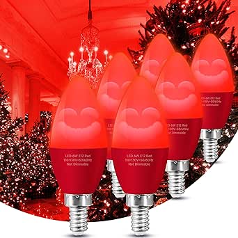 Eastiya Red E12 LED Bulb 40 Watt Equivalent 6W, Colored Chandelier Light Bulbs Indoor, 450LM for Christmas Party Decoration, Porch, Home Lighting, Holiday Lighting, Thanksgiving Day, Non-Dim, 6-Pack