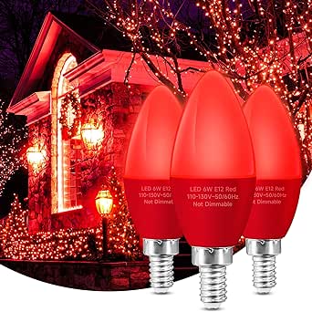 Eastiya Red E12 LED Bulb 40 Watt Equivalent 6W, Christmas Colored Chandelier Light Bulbs Indoor, 450LM for Party Decoration, Porch, Home Lighting, Holiday Lighting, Thanksgiving Day, Non-Dim, 3-Pack