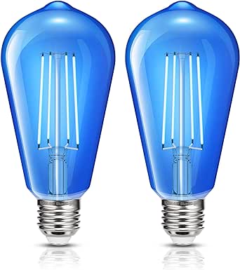 Eastiya Edison Blue Light Bulbs 4W Equivalent 40W, 450LM, ST64 Blue Filament Light Bulbs, Blue LED Bulb for Decorative Lighting, Party, Christmas, Non-Dim, 2-Pack