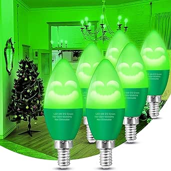 Eastiya Green E12 LED Bulb 40 Watt Equivalent 6W, Colored Chandelier Light Bulbs Indoor, 450LM for St. Patrick's Day, Porch Light, Party Decoration, Holiday Lighting, Non-Dim, 6-Pack