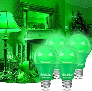 Eastiya Christmas Green LED Light Bulbs 60 Watt Equivalent 9W, A19 Colored Light Bulb Outdoor, 800LM, E26 Base for Thanksgiving Day, New Year, Porch Home Lighting, Wedding, Bar Decor, Non-Dim, 4-Pack