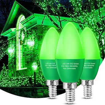 Eastiya Green E12 LED Bulb 40 Watt Equivalent 6W, Colored Chandelier Light Bulbs Indoor, 450LM for St. Patrick's Day, Porch Light, Party Decoration, Holiday Lighting, Non-Dim, 3-Pack