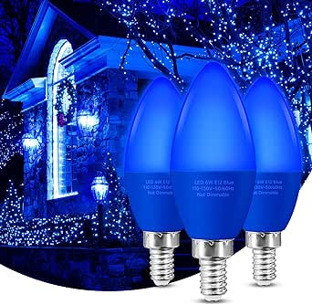 Eastiya Blue E12 LED Bulb 40 Watt Equivalent 6W, Christmas Colored Chandelier Light Bulbs Indoor, 450LM for Police Support, Party Decoration, Porch, Home Lighting, Holiday Lighting, Non-Dim, 3-Pack