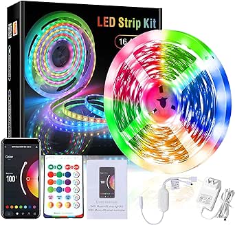 PURSNIC Bluetooth LED Strip Lights, Music Sync LED Lights Strip,RGB Color Changing LED Lights with Remote,Smart Phone APP Control,LED Lights for Bedroom,Ceiling,Room DIY