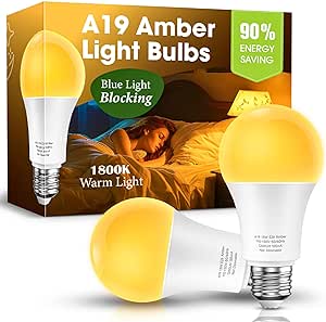 Eastiya Sleep Light Bulb 100 Watt Equivalent 13W, Blue Light Blocking, 1800K Amber Color Light Bulbs, Therapy, A19 Warm Light Bulb for Healthy Sleep and Baby Nursery Kids Bedroom, 2 Pack