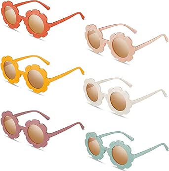 Frienda 6 Pieces Round Flower Sunglasses Girls Flower Glasses Cute Outdoor Beach Eyewear for Kids