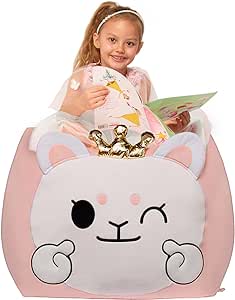 Yoweenton Cute Stuffed Animal Storage for Girls Room Decorations, Bean Bag Chair Kids, Gifts for Girls, Toddler Chairs, Large Size 22x24 Inch Velvet Extra Soft, Cover ONLY