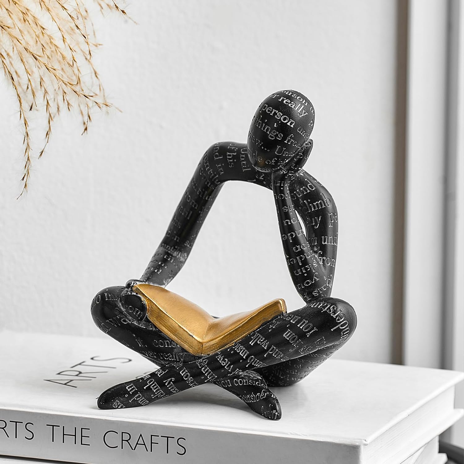 Timebus Thinker Reading Statues for Home Decor Modern Shelf Decor Accents Black Abstract Sculptures Bookshelf Decor Resin Figurines for Living Room Office Coffee Table Decorations Gifts for Women